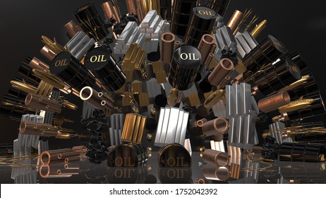 Commodity Trade Of Raw Materials Crude Oil, Gold, Silver, On Global Commodities Market - 3D Render Illustration