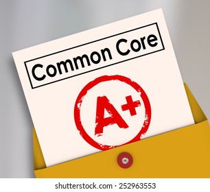 Common Core report card evaluating the performance and success of the new school or education guidelines and standards - Powered by Shutterstock