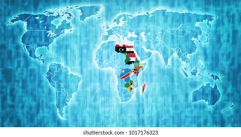 Common Market For Eastern And Southern Africa Member Countries Flags On World Map With National Borders