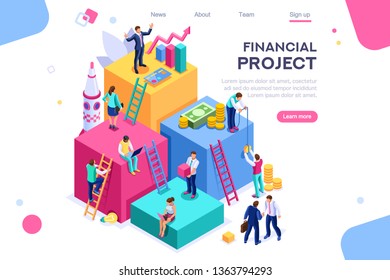 Communication, economy project, money investment card. Teamwork assistant concept. Interacting people. 3d isometric illustration. - Powered by Shutterstock