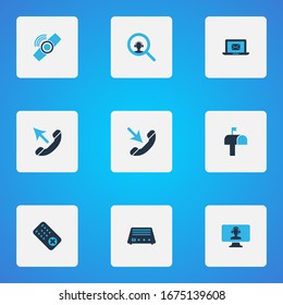 Communication Icons Colored Set With Search Dispatcher, Radio, Smart Watch And Other Magnifier Elements. Isolated Illustration Communication Icons.