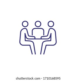 Communication Line Icon. People Sitting At Table. Business Meeting Concept. Can Be Used For Topics Like Job Interview, Negotiation, Conference