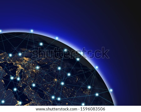 The communication network around Earth ,composition with planet image from NASA