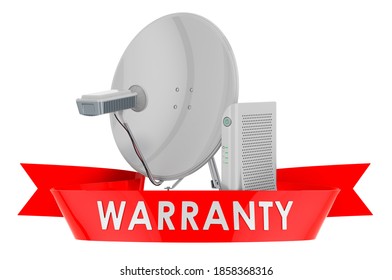 Communication Satellite Dish With Satellite Modem Warranty Concept. 3D Rendering Isolated On White Background