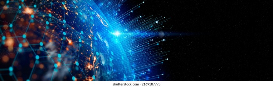 Communication technology for internet business. 3d Global world network and telecommunication on earth cryptocurrency and blockchain and IoT. Elements of this image furnished by NASA - Shutterstock ID 2169187775