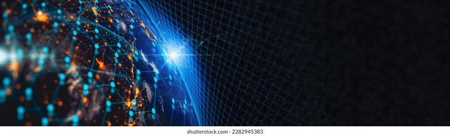 Communication technology for internet business. Global world network and telecommunication on earth cryptocurrency and blockchain and IoT. Elements of this image furnished by NASA - Shutterstock ID 2282945383