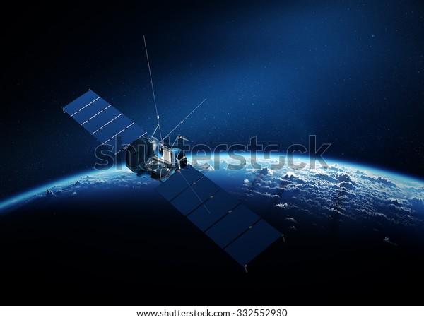 Communications Satellite Orbiting Earth Sunrise Space Stock ...