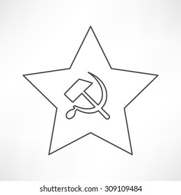 Communist Star With Hammer And Sickle On White Background.