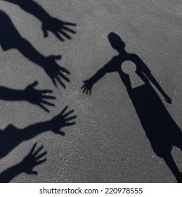 Community Key Support And Helping  Children Concept With Shadows Of A Group Of Extended Adult Hands Offering Help Or Therapy To A Child In Need As An Education Symbol.