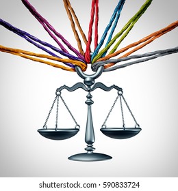 Community Law Or Class Action Lawsuit And Legal Assistance Concept As A Group Of Diverse Ropes As Social Justice And Cooperating Together To Provide Judicial Advice With 3D Illustration Elements.