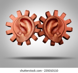 Community Working Together Concept As Human Ears Shaped As Gears Or Cogs Connected Together As A Business Or Society Metaphor For Social Issues Related To Race Relations.