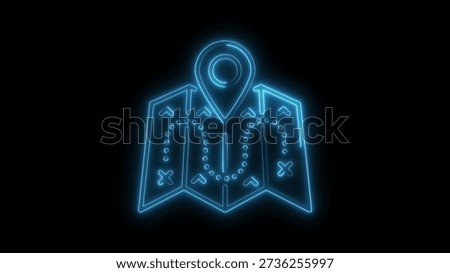 Comp showing blue neon map with location pin and route icon keywords: map, navigation, location,...