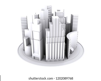 Compact City, With Clipping Path, 3D Render