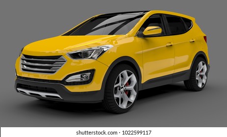 Compact city crossover yellow color on a gray background. 3d rendering. - Powered by Shutterstock