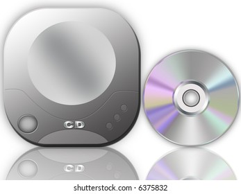 compact disc and player with reflection isolated on white