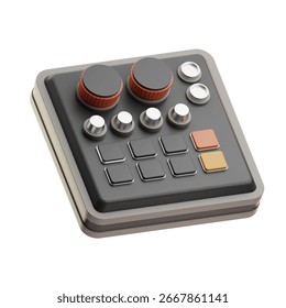 Compact drum pad controller with pads and knobs for beatmaking, music production, and live performances.