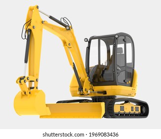 Compact excavator isolated on background. 3d rendering - illustration