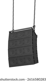 Compact Line Array Suspended by Chains in 3D render isolated white background. 3d illustration