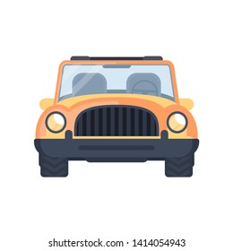 Compact mini orange auto. Small electric car. Front view illustration. Flat style.
