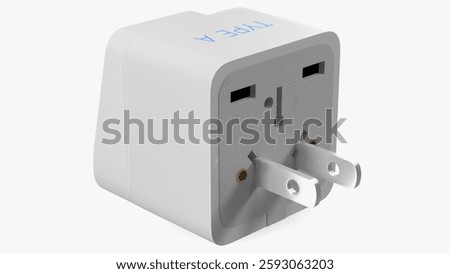 Compact plug adapter designed for use with Type A sockets, suitable for various international power outlets.