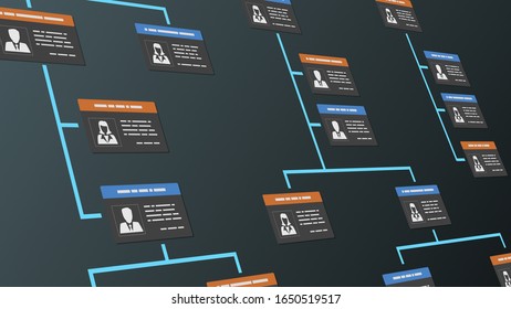 Company Organization Chart With Employee Badges (3d Render)