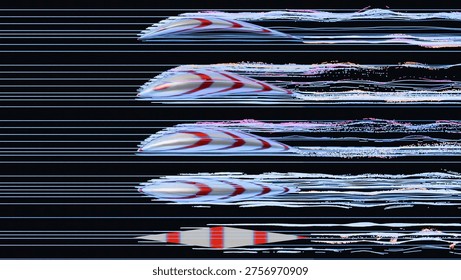 Comparative Aerodynamics: Multiple Airfoil Wing Profiles with Digital Particle Airflow and Wind Resistance Visualization, nalysis of Different Wing Shapes Showing Lift and Drag Flow Lines, 3d render