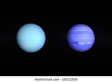 A Comparison Between The Gas Planets Uranus And Neptune On A Starry Background.