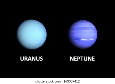 A Comparison Between The Gas Planets Uranus And Neptune On A Clean Black Background With English Captions.