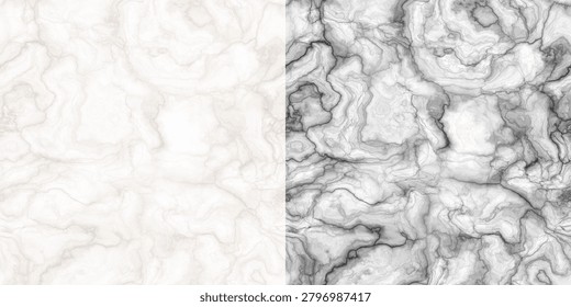 Comparison display featuring a light white swirling marble stone texture and its corresponding grayscale displacement map.