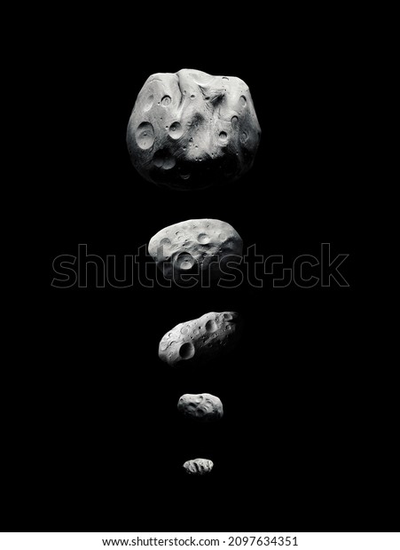 Comparison of the sizes of the largest\
asteroids in the solar system 3d illustration.\
