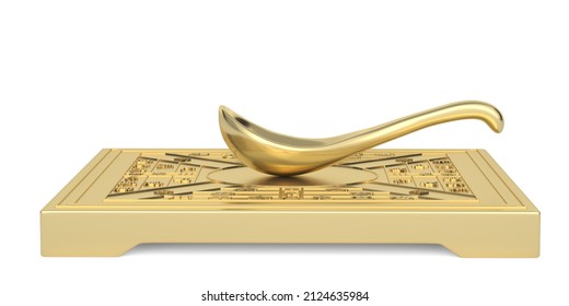 Compass Of Ancient China, Gold Compass Isolated On White Background. 3D Rendering. 3D Illustration.