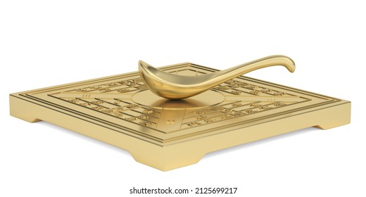 Compass Of Ancient China, Gold Compass Isolated On White Background. 3D Rendering. 3D Illustration.