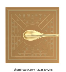 Compass Of Ancient China, Gold Compass Isolated On White Background. 3D Rendering. 3D Illustration.