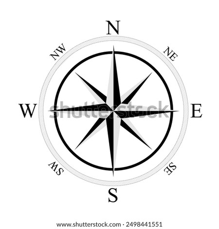 Compass background. Vector drawing of a compass rose. Ancient black and white compass.
