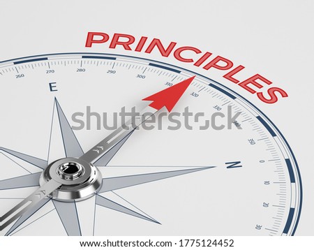 Compass with Needle Pointing Principles Word - Principles ?oncept on White Backgrund - 3d rendering