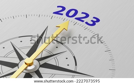  Compass needle pointing to the text 2023 - 3d render