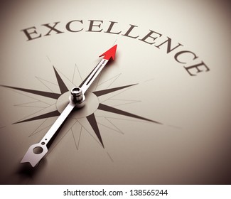 Compass needle pointing the word excellence, image suitable for business concept. 3D render illustration.