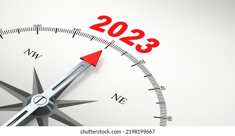 Compass Needle Points To 2023 (3D Rendering)