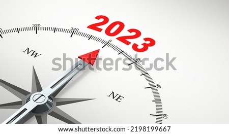 Compass needle points to 2023 (3D Rendering)