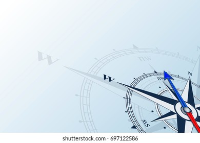 Compass northwest. Compass with wind rose, the arrow points to the northwest. Compass on a blue background. Compass illustrations can be used as background