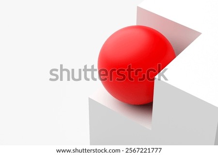 Compatibility, flexibility, harmony, conformity and adaptation concepts. Abstract red sphere is placed on the missing corner of a cube.