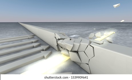 Competition and winner breaking the wall, unique leader breakthrough achievement, 3d rendering