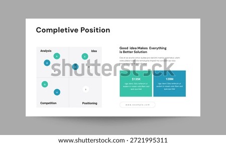 Competitive position slide presentation template with modern clean and professional design. Perfect for presenting company positioning, competitor analysis, market share, and strategic advantages in corporate presentations and pitch decks. 