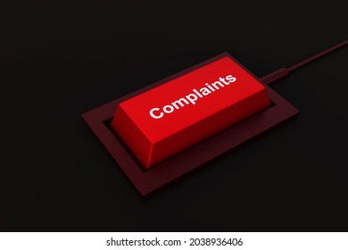 Complaints Button 3D Rendered in Red Color with Wire on Dark Gray Background. Modern complain box concept backdrop