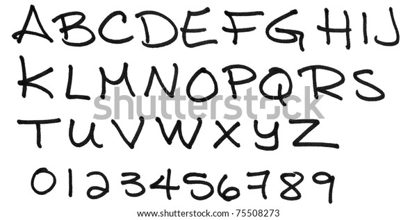 Complete Alphabet Handwritten Capital Letters Numbers Stock Illustration 75508273