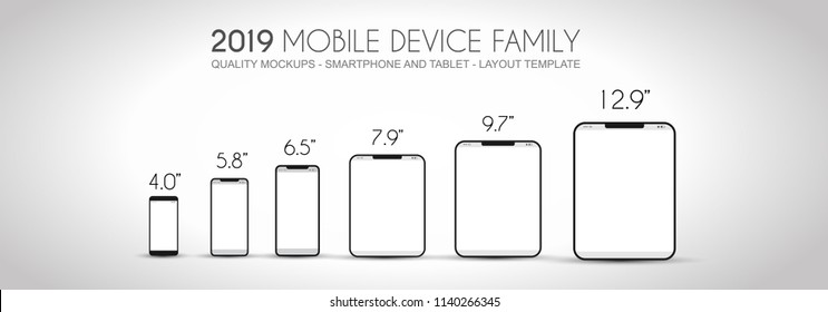 Complete Next Generation Device Family Included Mobile Phones, Tablet, Phablet, Desktops And Laptops With Flat Style Design. Complete Layout.