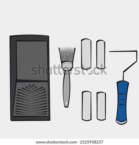 A complete set of paint trays, brushes and rollers