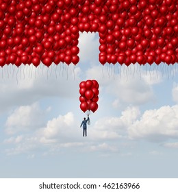 Complete Solution Business Concept As A Businessman With A Group Of Balloons As A Missing Part Of A Larger Organization As A Concept For Integration And Assembly With 3D Illustration Elements.