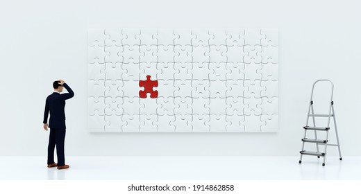 Completed Picture Of Puzzles With A Wrong Puzzle Piece. Business Concept, 3d Rendering 