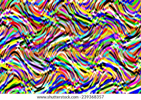 Complex abstract illustration of multicolored vertical and horizontal sine waves crisscrossing, with checkered areas of intersection, on orange background